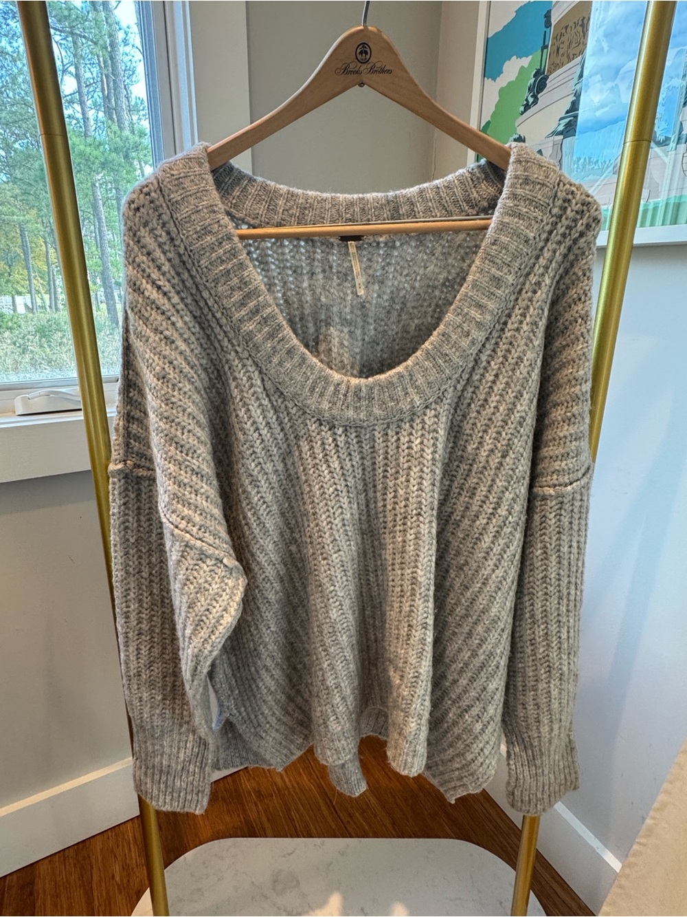 Free People Oversized Off-the-Shoulder Chunky Knit Sweater - Gray